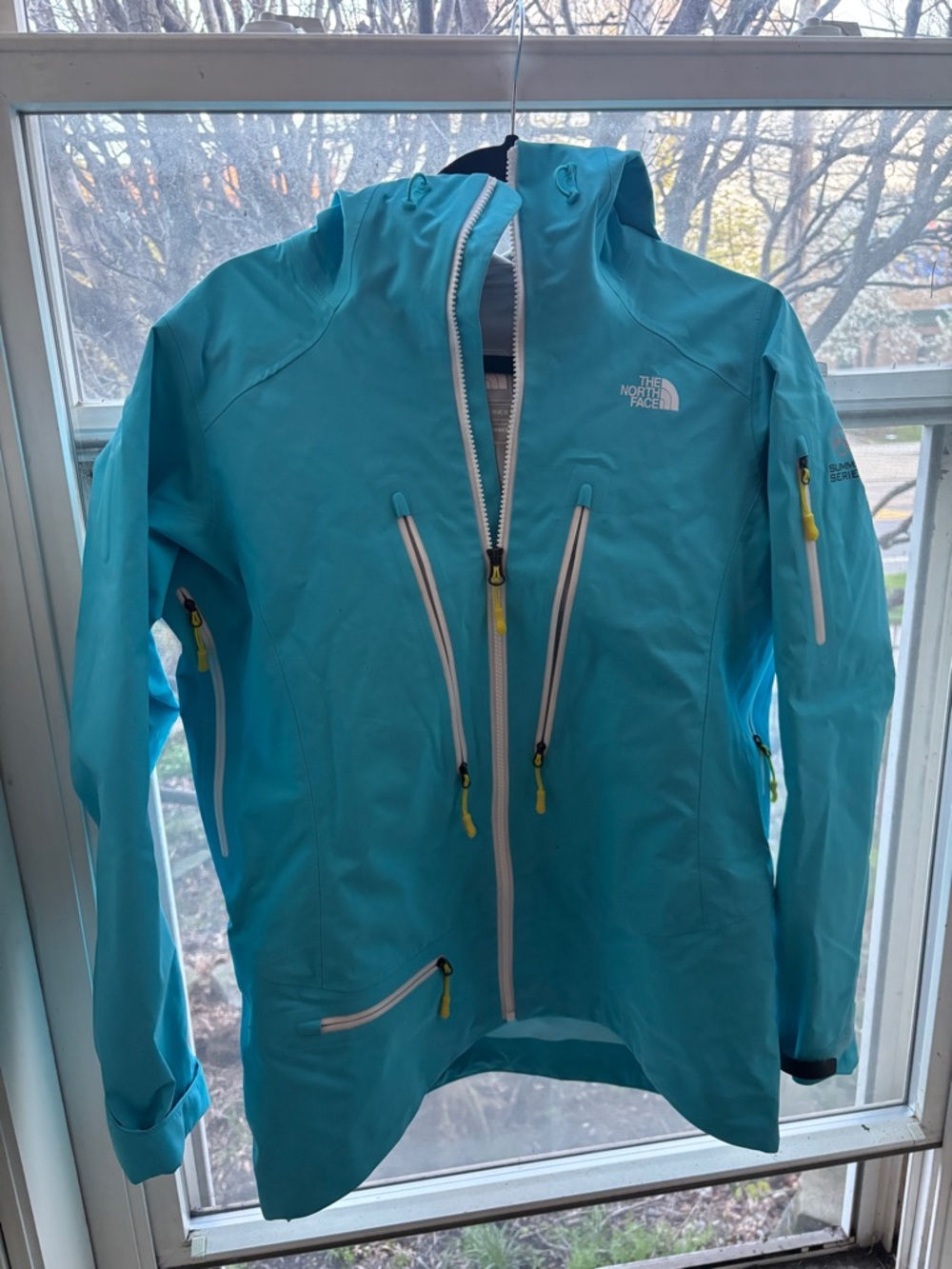 North Face Summit Series Women's M Shell Jacket Aqua Blue Yellow Zip Technical - Picture 2 of 11